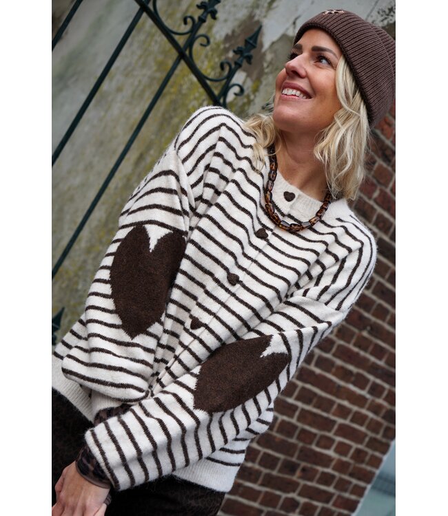 HARTJES STREEP VEST BRUIN ECRU