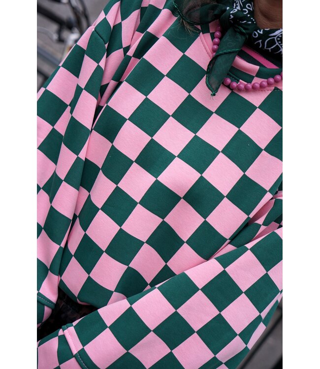 GEBLOKTE TRUI GROEN ROZE