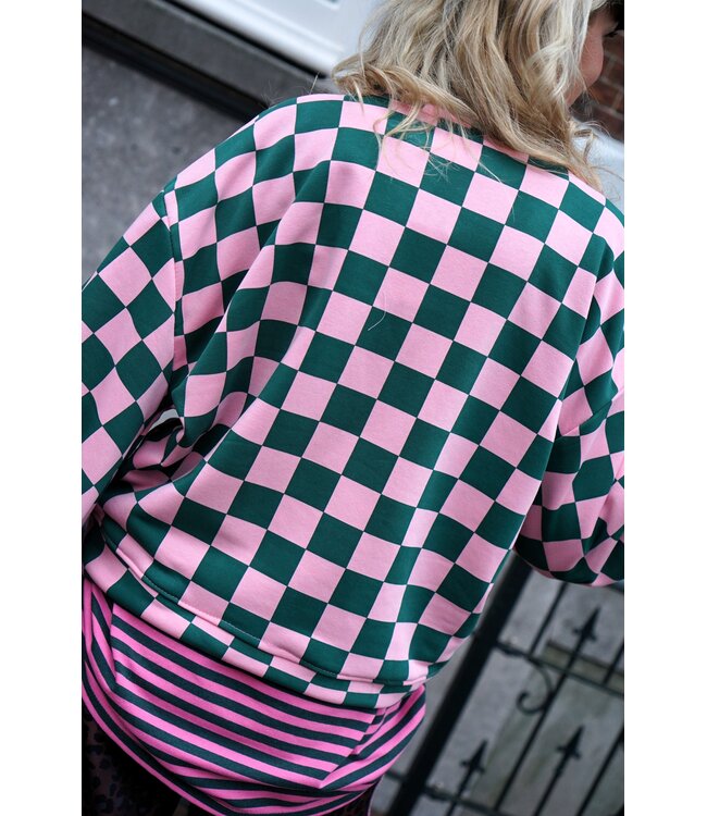 GEBLOKTE TRUI GROEN ROZE