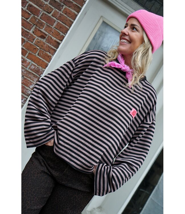 STREEP TOP AMOUR TAUPE ZWART