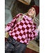 GEBLOKTE TRUI ROZE BURGUNDY