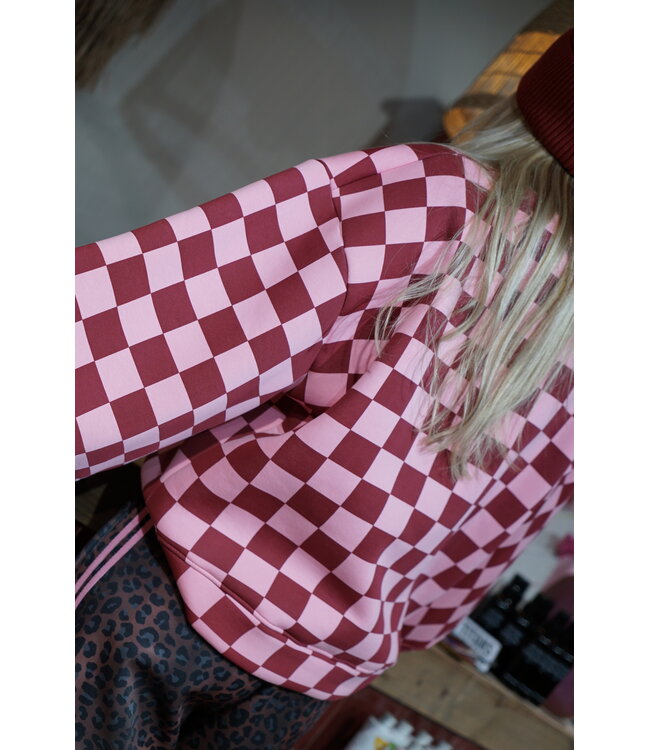 GEBLOKTE TRUI BURGUNDY ROZE