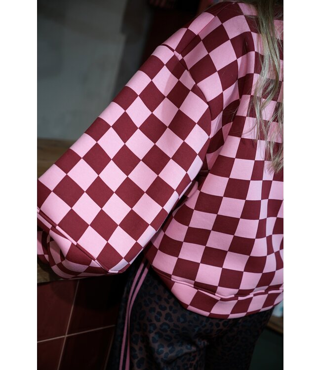 GEBLOKTE TRUI BURGUNDY ROZE