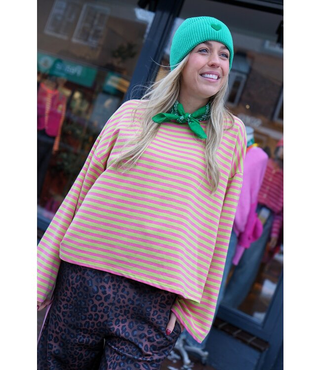 STREEP TOP SAAR ROZE GROEN