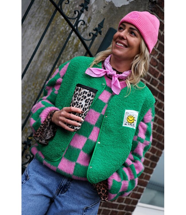 GEBLOKTE TRUI GROEN ROZE