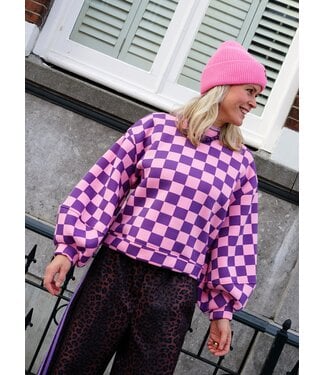 GEBLOKTE TRUI PAARS ROZE