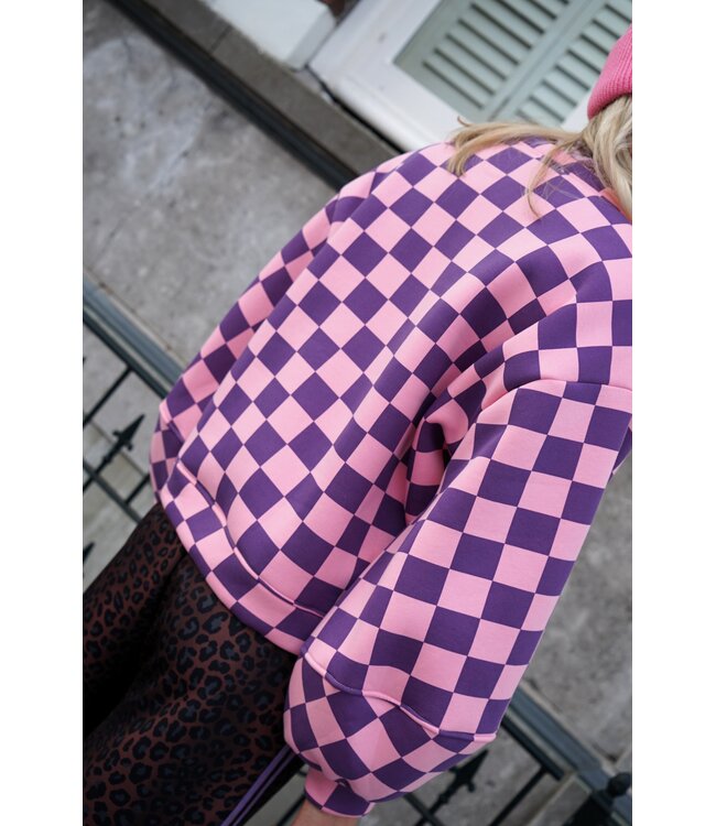 GEBLOKTE TRUI PAARS ROZE