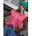 GEBREID GILET STREEP ORANJE ROZE