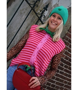 GEBREID GILET STREEP ROOD ROZE
