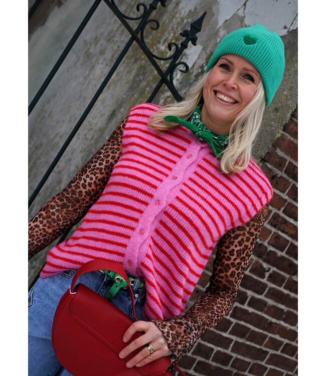 GEBREID GILET STREEP ROOD ROZE