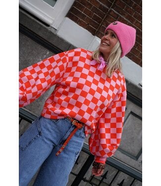 GEBLOKTE TRUI ORANJE ROZE