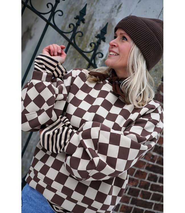 GEBLOKTE TRUI BRUIN BEIGE