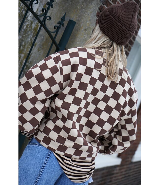 GEBLOKTE TRUI BRUIN BEIGE