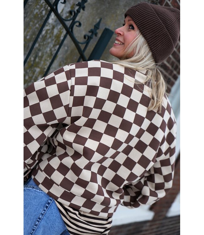 GEBLOKTE TRUI BRUIN BEIGE