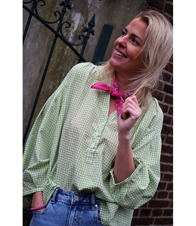 BLOUSE GEBLOKT GROEN