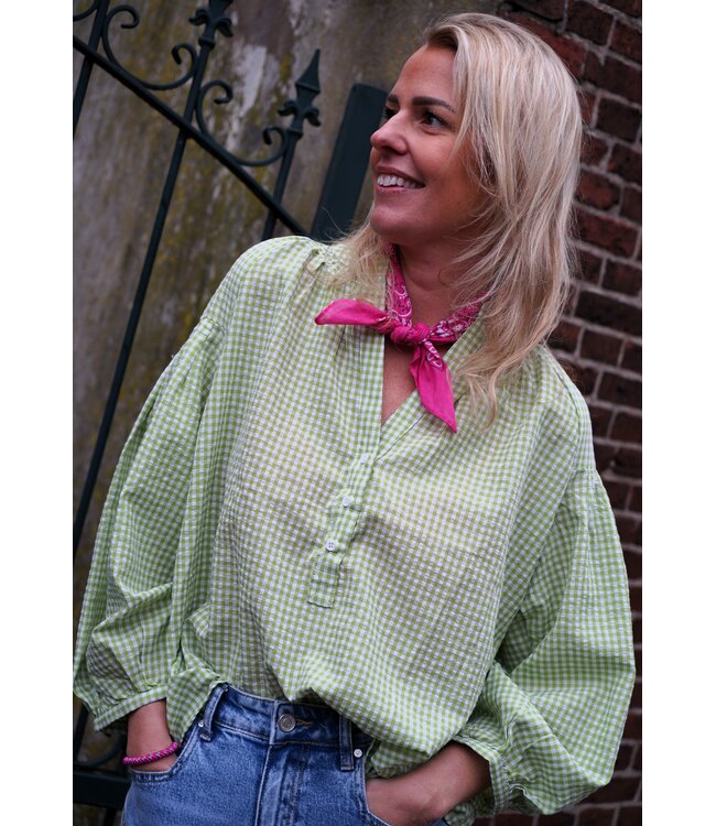 BLOUSE GEBLOKT GROEN
