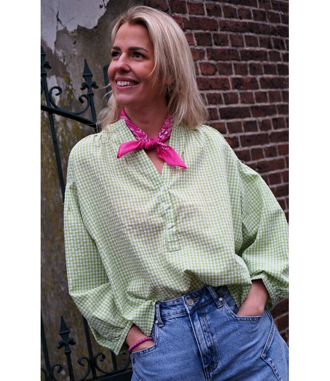 BLOUSE GEBLOKT GROEN