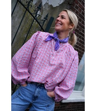 BLOUSE GEBLOKT LILA ROZE