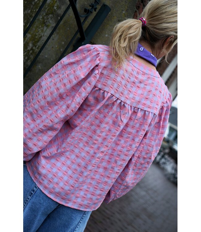 BLOUSE GEBLOKT LILA ROZE