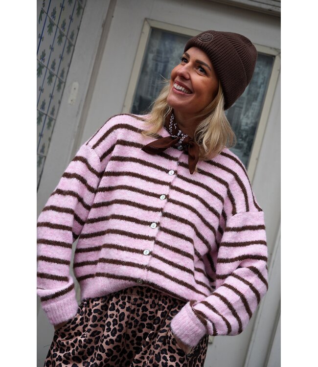 STREEP VEST BRUIN ROZE