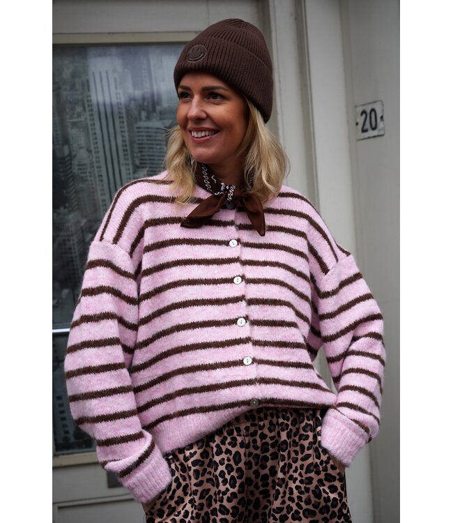 STREEP VEST BRUIN ROZE