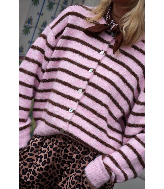 STREEP VEST BRUIN ROZE