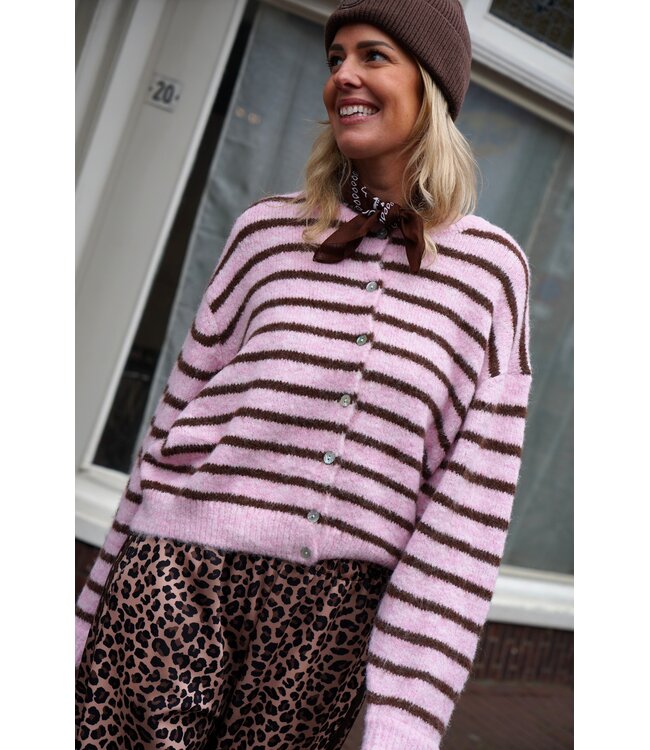STREEP VEST BRUIN ROZE
