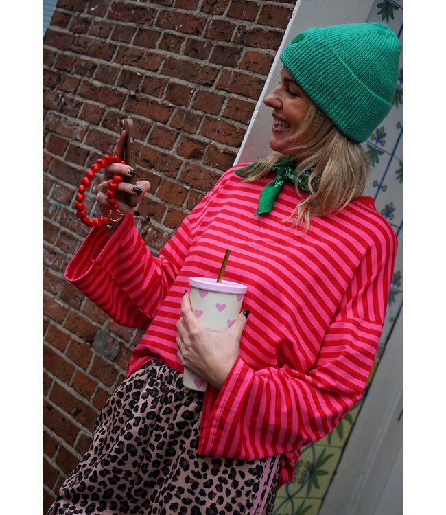 STREEP TOP FIEN ROOD ROZE