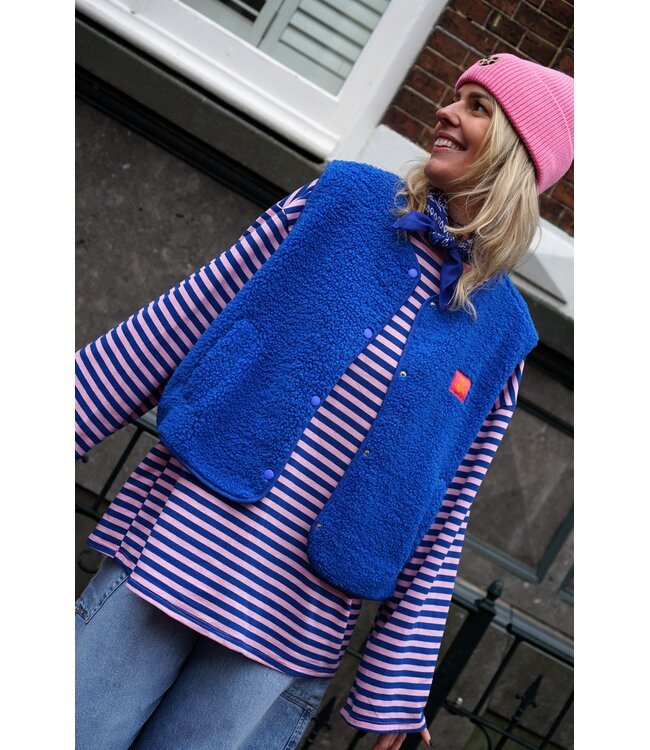 OVERSIZED STREEP TOP ROZE BLAUW