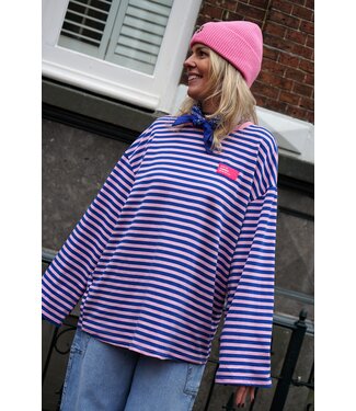 OVERSIZED STREEP TOP ROZE BLAUW