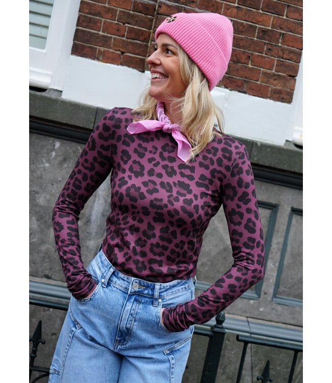 LEOPARD TOP AUBERGINE