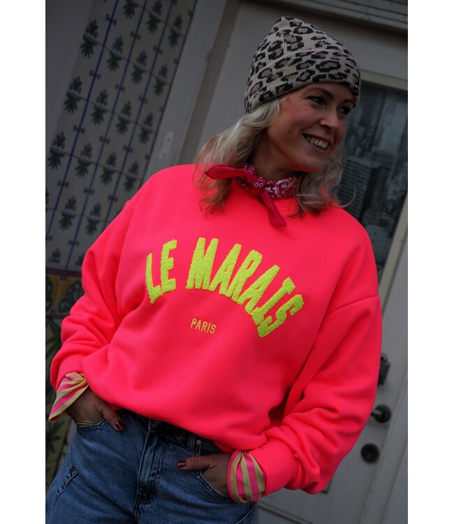 SWEATER LE MARAIS NEON ROZE GEEL