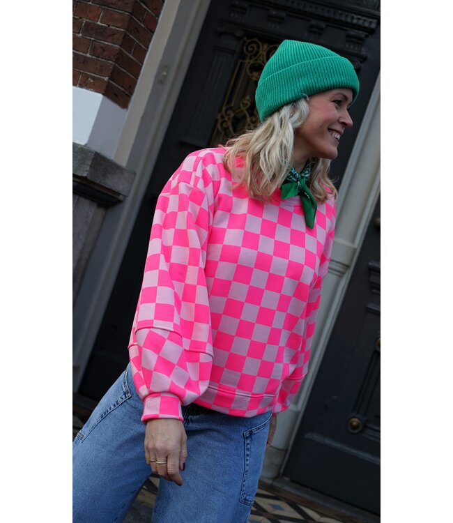 SWEATER GEBLOKT FUCHSIA ROZE