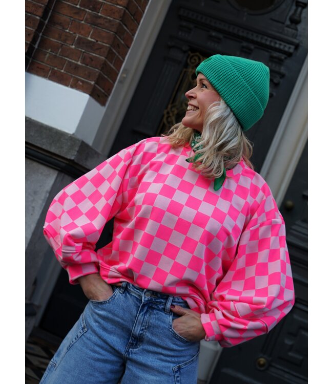 SWEATER GEBLOKT FUCHSIA ROZE