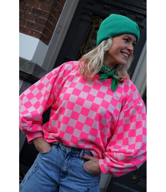 SWEATER GEBLOKT FUCHSIA ROZE