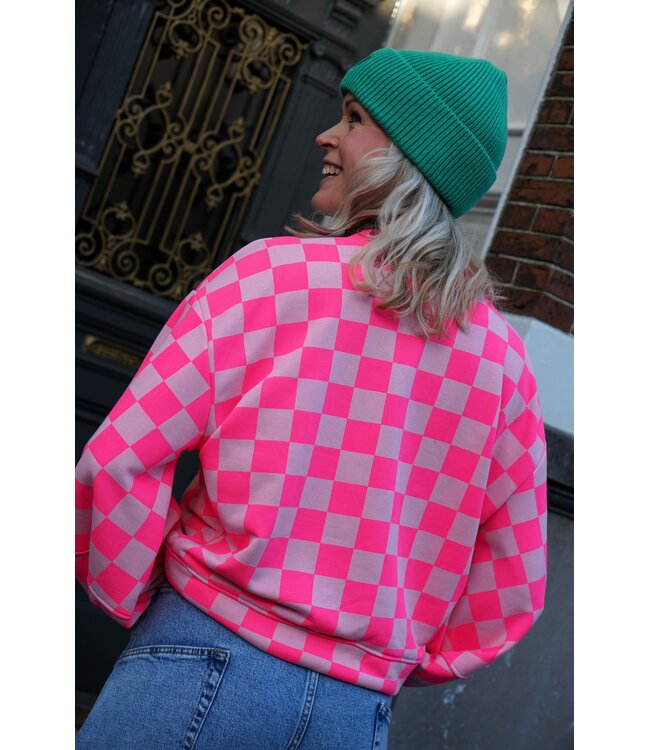 SWEATER GEBLOKT FUCHSIA ROZE