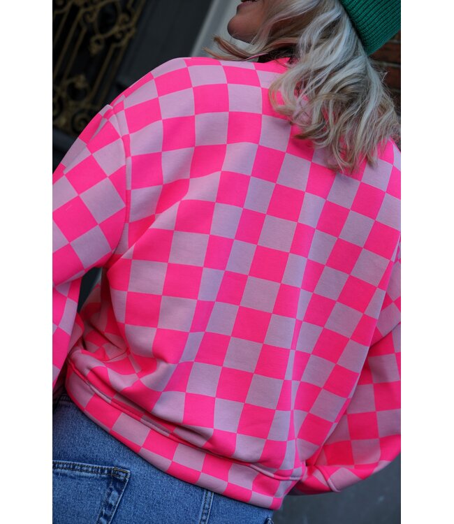 SWEATER GEBLOKT FUCHSIA ROZE