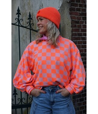 SWEATER GEBLOKT ORANJE ROZE