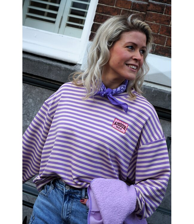 STREEP TOP AMOUR LILA ECRU