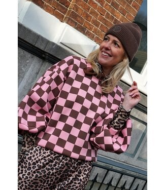 SWEATER GEBLOKT BRUIN ROZE