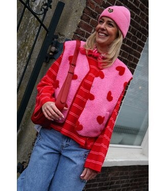 TEDDY GILET HARTJES ROOD ROZE
