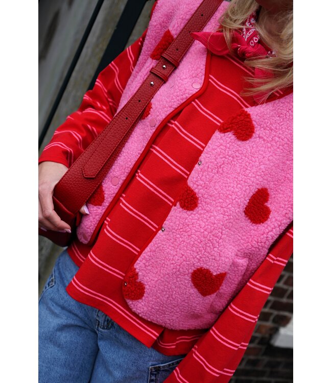TEDDY GILET HARTJES ROOD ROZE