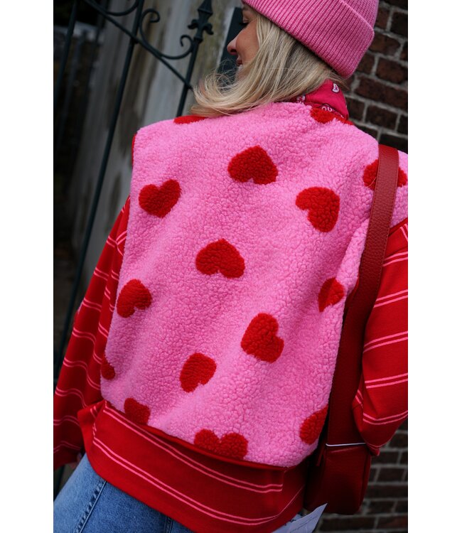 TEDDY GILET HARTJES ROOD ROZE