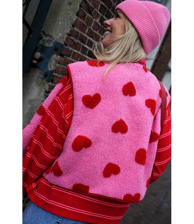 TEDDY GILET HARTJES ROOD ROZE