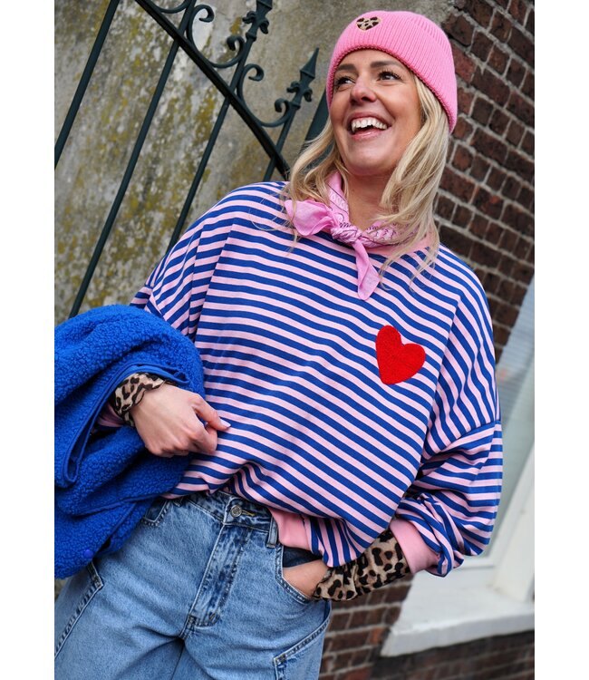 STREEP TOP HART BLAUW ROZE