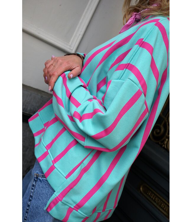 STREEP SWEATER LOT BLAUW ROZE
