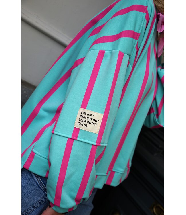 STREEP SWEATER LOT BLAUW ROZE