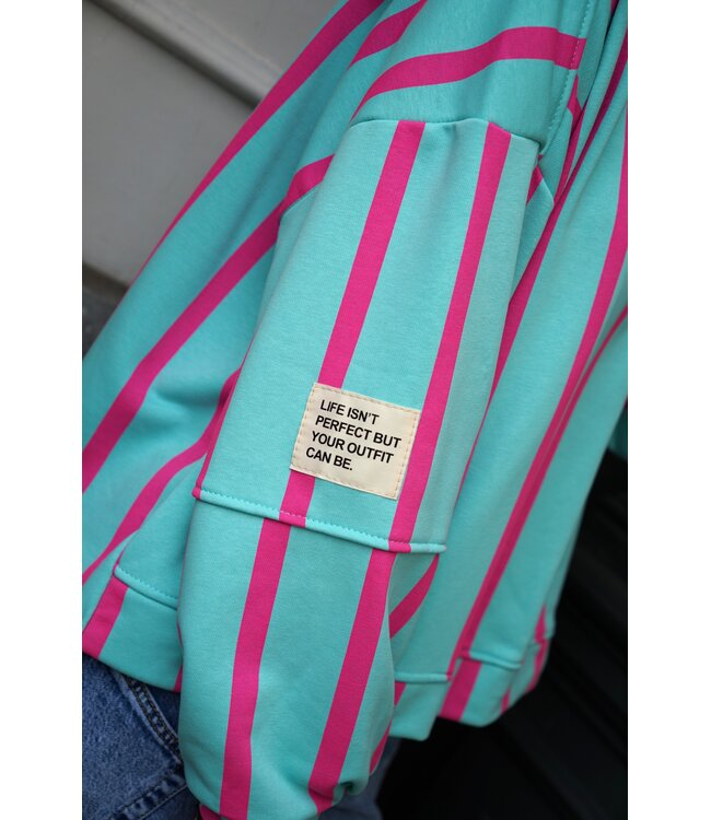 STREEP SWEATER LOT BLAUW ROZE