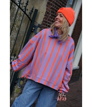STREEP SWEATER LOT LILA ORANJE