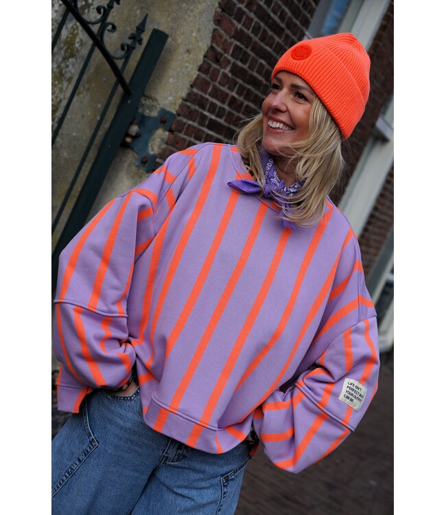 STREEP SWEATER LOT LILA ORANJE